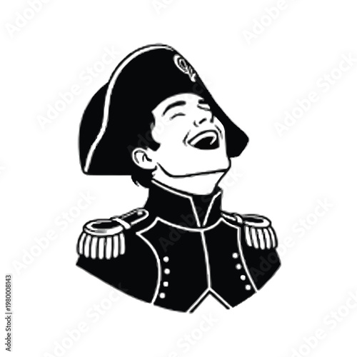 Jovial naval officer laughing heartily in traditional uniform