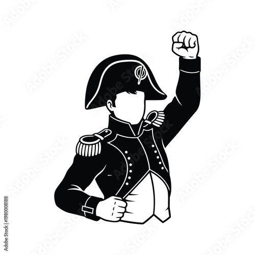 Determined figure in historical military attire raising a clenched fist