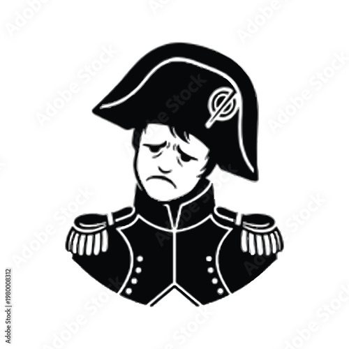 Historical illustration of a frowning military officer in a bicorne hat