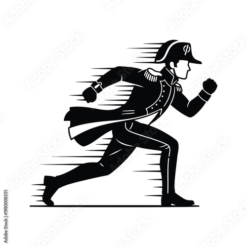 Historical military officer sprinting with dynamic motion lines