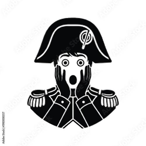 Cartoon depiction of a surprised naval officer in a bicorne hat