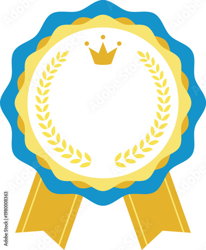 Photos Award ribbon badge with gold laurel wreath and crown isolated on transparent bac