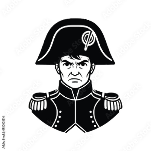 Historical illustration of a frowning military officer in a bicorne hat