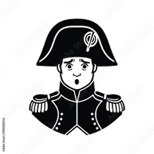 Cartoon depiction of a soldier in a bicorne hat with a cockade emblem