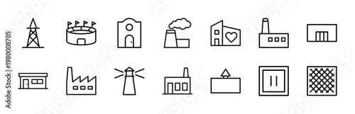 Minimalist architectural line icons for real estate and city planning
