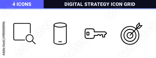 Minimalist business and marketing icon set with finance and seo outline symbols