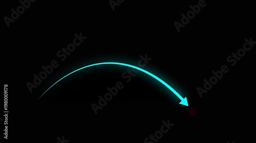 sine Glowing Neon Arrow Path Landing on Target Point on Black Background