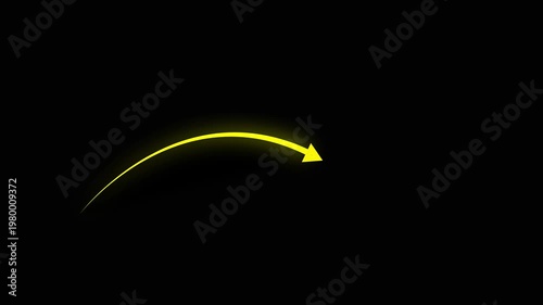 yellow Glowing Neon Arrow Path Landing on Target Point on Black Background