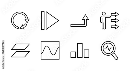 Business data and arrow outline icons for web and app interface