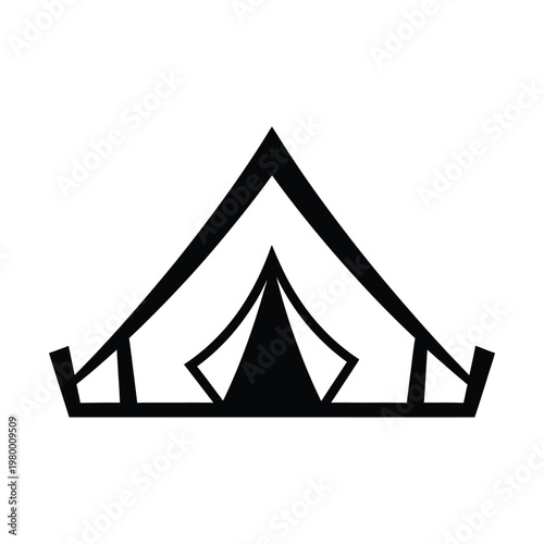 Minimalist camping tent icon vector, black silhouette of a triangular outdoor shelter, simple travel and adventure camping symbol for map markers and tourism branding