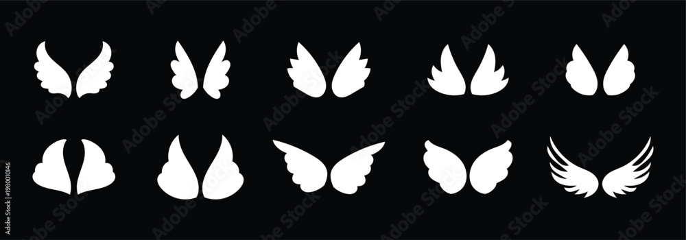 Fototapeta premium Set of wing icon design template vector. Simple set of wings vector icons for web design on white background. Wing logo symbol icon vector illustration.