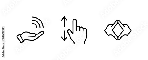 Minimalist hand gestures and social interaction outline icons.