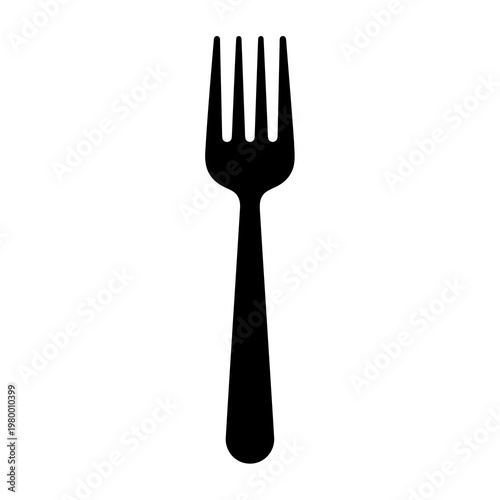A black silhouette of a fork on a for food or dining concepts