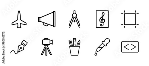 Minimalist Graphic Design and Creative Arts Line Icon Set