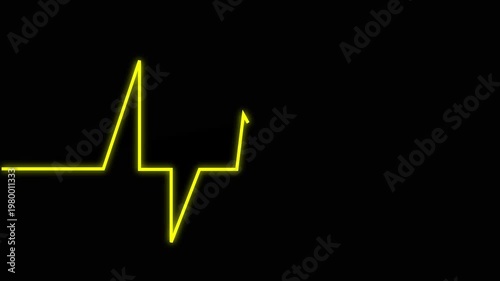 yellow Glowing Neon Heartbeat ECG Line Animation on Black Background