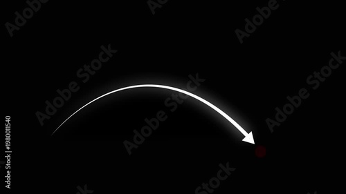 white Glowing Neon Arrow Path Landing on Target Point on Black Background