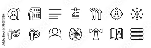 Professional recruitment and human resources minimalist outline icons