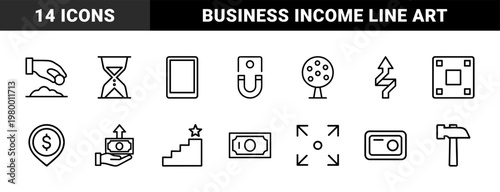 Financial income and investment line icon set for business growth