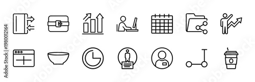 Minimalist business and office management outline icon set