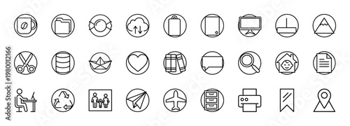 Business and remote work thin line icons for digital design