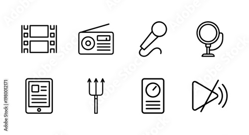 Multimedia line icon set for media and entertainment apps