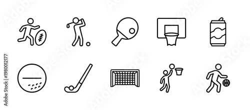 Minimalist ball sports and athletic games line icon set