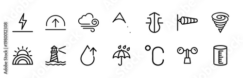Minimalist weather forecast line icons for mobile apps