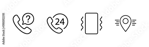 Minimalist telecommunications and customer support line icon set