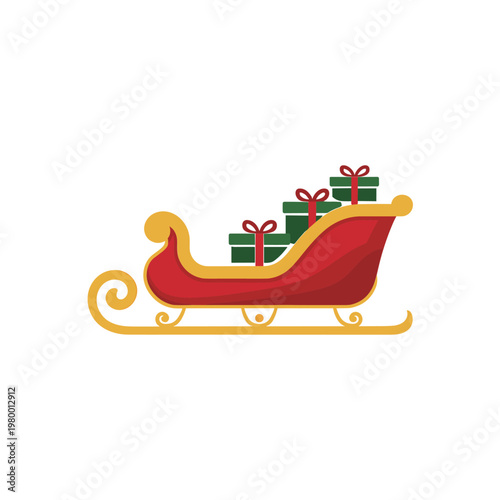 Santa's Sleigh with Green Gifts on White Background Vector Illustration