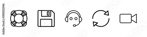 Video conference and remote work minimalist outline icon set