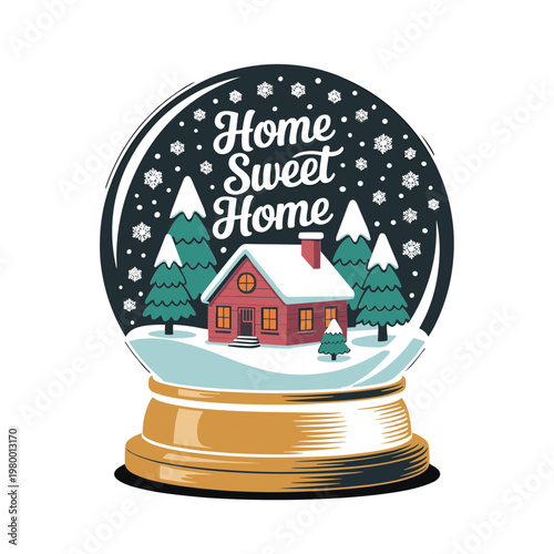 Snow globe with cozy home and trees inside