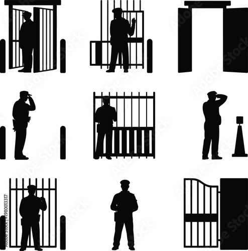 Black silhouette of people using various household and furniture household chair table