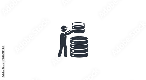 Man placing cylinder on stacked cylinders.