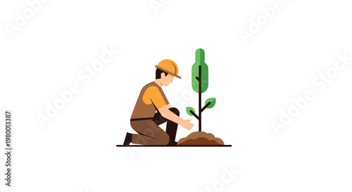 Man planting a small green tree.