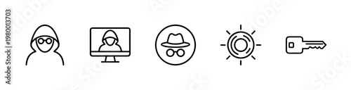 Minimalist cyber security and vpn line icons for web and technology design.