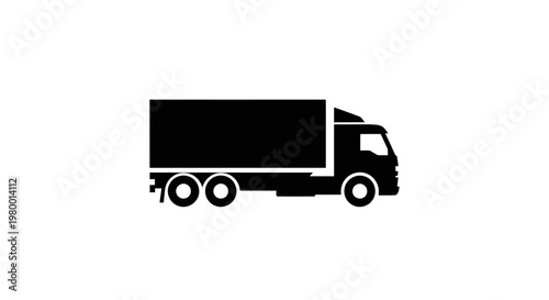 Black Silhouette of a Delivery Truck on White Background