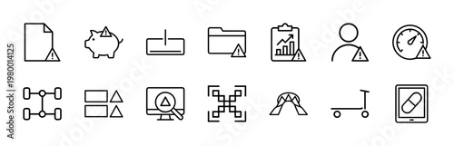 Minimalist business risk and warning outline icon set
