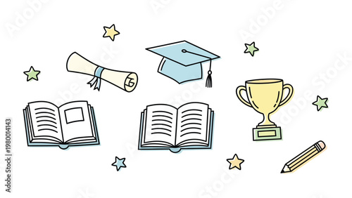 Education Symbols: Artistic depiction of academic and achievement symbols, conveying educational attainment and success.
