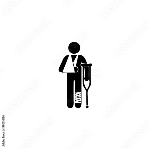 injured person with crutch and bandaged leg