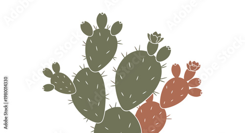 Prickly pear cactus plant illustration, botanical graphic design, desert flora icon