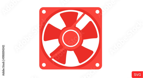Red computer fan icon, ventilation, cooling system, technology, illustration