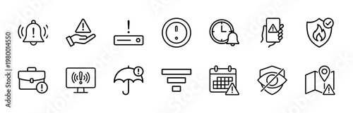 Minimalist security warning and system alert line icons set