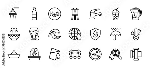 Minimalist water and ecology line icon set for environmental design