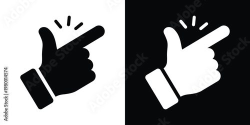 Dual‑tone mirrored hand snapping gesture icon with motion lines above fingers, representing sound or action. Clean vector design ideal for apps, UI, and digital interaction graphics.