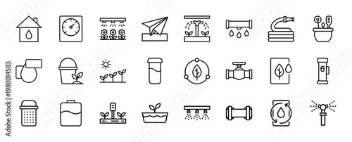 Minimalist water management and smart farming line icon set
