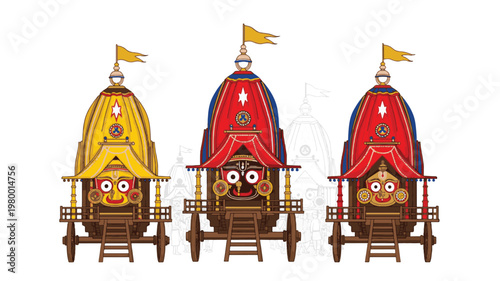 Jagannath Rath Yatra Festival Chariot Colorful Illustration for Cultural and Religious Themes