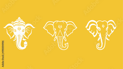 Minimal Lord Ganesha Line Art Illustration on Yellow Background for Festival and Spiritual Use