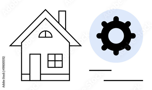 Home automation concept. Gear symbol signifying smart home technology and efficient system management. Home automation improving energy efficiency, security, and convenience. For IoT, tech