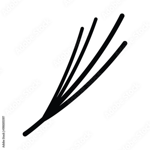 Simple black and white line drawing of a fanned bundle of thin, elongated plant-like elements or needles, radiating from a single point.