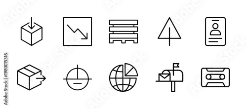 Minimalist wholesale trade and global logistics outline icons for business and supply chain
